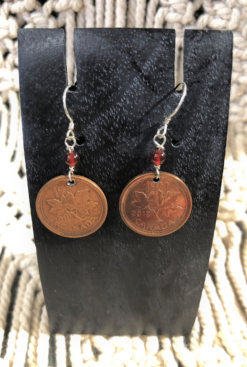 penny earring - red tourmaline - gemstone/sterlingsilver hook