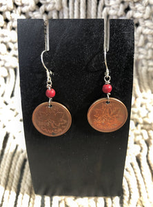 penny earring - red shell - gemstone/sterlingsilver hook
