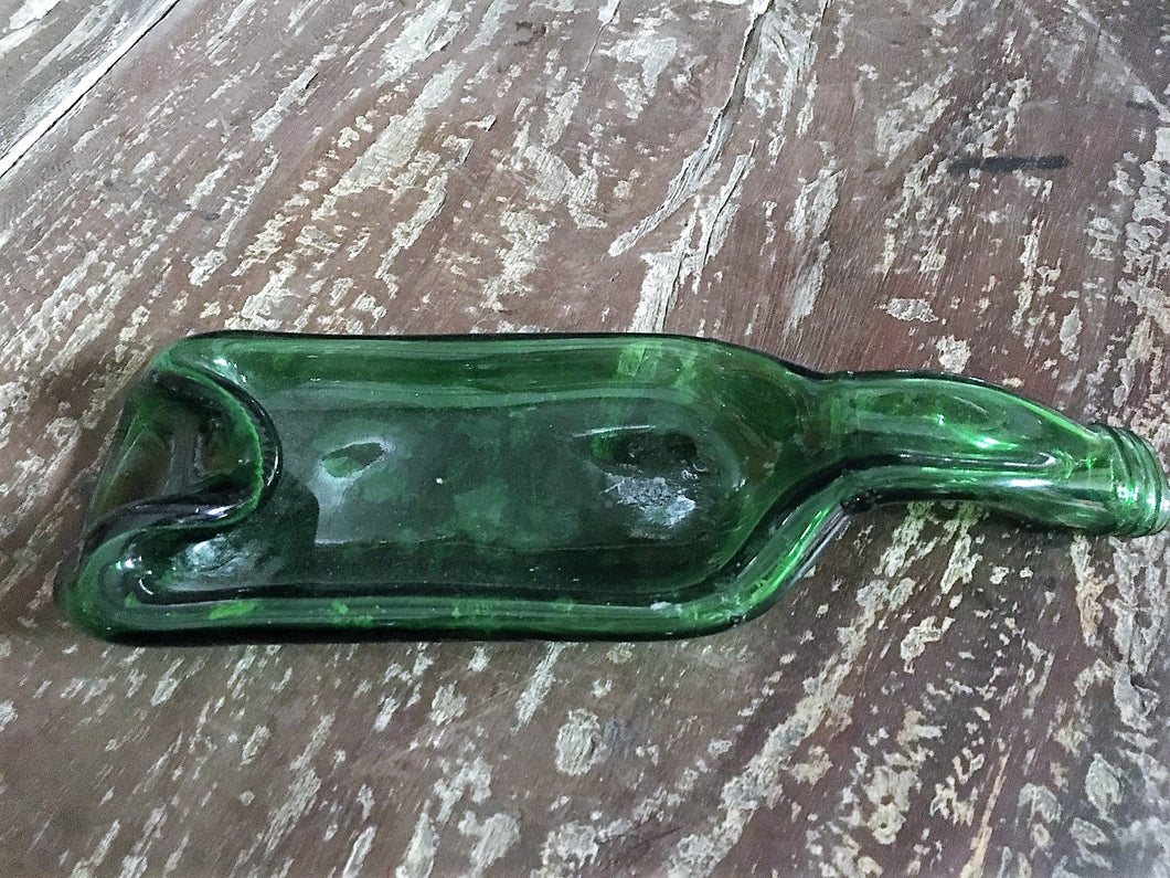 incense holder/tray - flat green bottle - glass