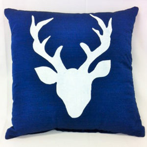 cushion - deer head #2 - white deer - blue cover - 40cm