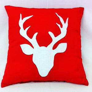 cushion - deer head #2 - white deer - red  cover - 40cm