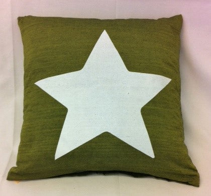 cushion - star - white star - olive green cover - 40cm