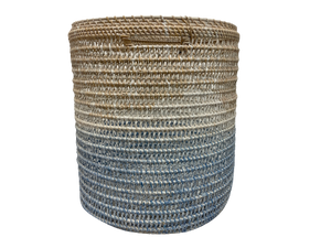 basket - blue/white (open/no lid) - x weave - 40x36 - rattan