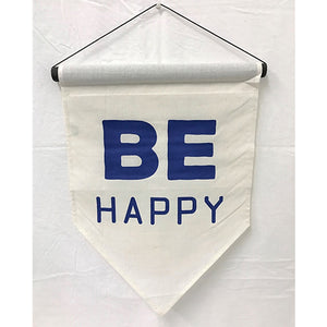 flag - be happy - calico/turqouise - 50x35