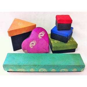box - jewellery - sari silk - triangle - TALL - 8cmx9cm - assorted colours