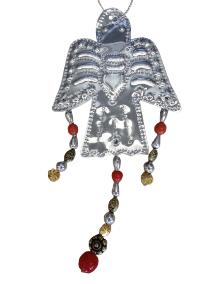 ornament - tin w/ beads - angel