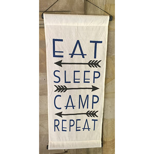 affirmation flag - eat--sleep--camp--repeat - 35x80 - black arrow/navy - NRO