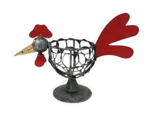 rooster - egg holder - woven iron - black/silver - 16cm