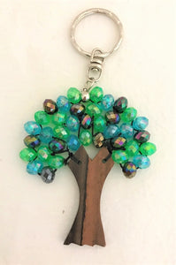 key ring - tree round bead - green/blue