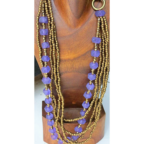 necklace - purple - gold bead small w/ glass bead