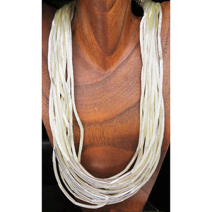 necklace - silk strings - cream - long metal beads
