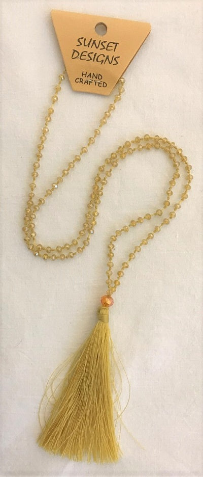 necklace - gold - crystal bead small - w/ tassle
