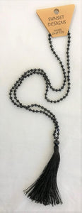 necklace - black - crystal bead small - w/ tassle