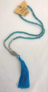 necklace - turquoise - crystal beads clear & metal ring beads - turquoise bead & tassle