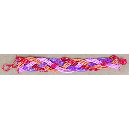 bracelet - braided beads - orange/red/purple/pink