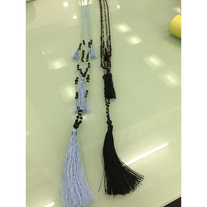 necklace - long w/ lava stone - black - w/ tassle