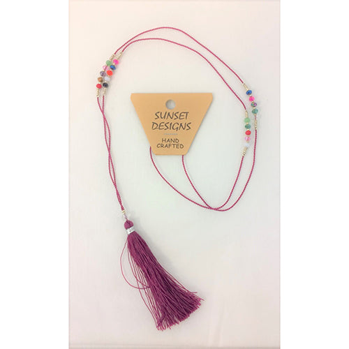 necklace - burgundy - crystal bead - string tassle