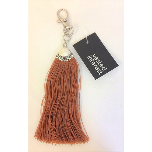 key ring clip - long tassle - brown