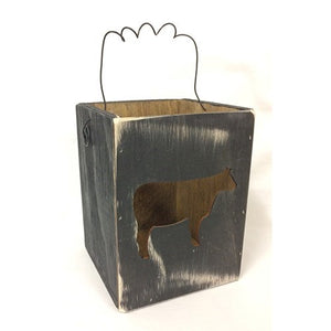 tcc - rustic wood lantern - cow - black - 5"x6.5"x5"