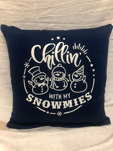 cushion - JK - xmas - blue - 'chillin' with my snowmies' - 40cm - complete w/ insert