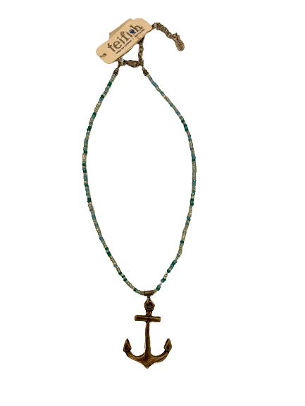 FF - anchor - aqua glass necklace