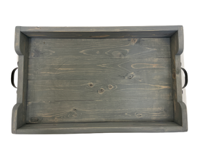 serving tray - pine - weathered grey/metal handles - 12"x3"x18" - non slip grip bottom