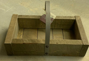 t&p – LOCALLY MADE - timber basket w/ flat bar metal handle - 14Lx8wx4”