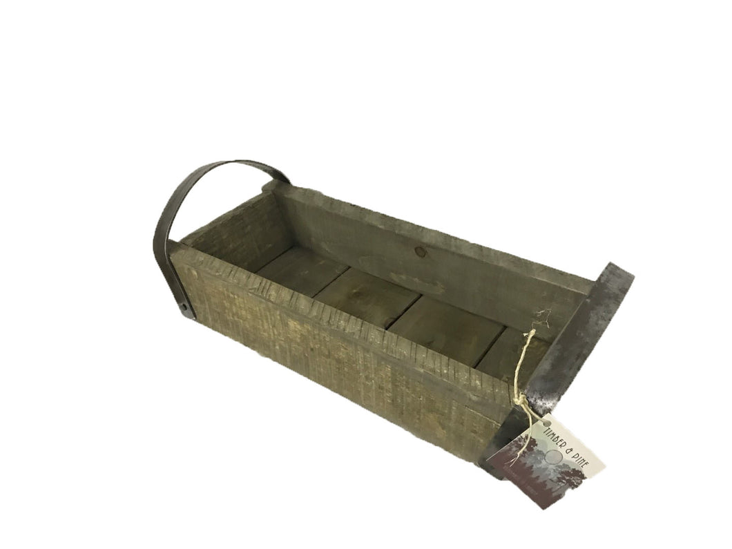 t&p - rectangular timber basket with 2 metal handles - small - STAINED - 18Lx8wx4