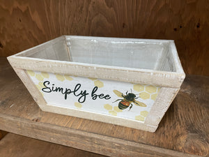 wooden container - 'simply bee' - 10.25x7x4.75H - w/ liner