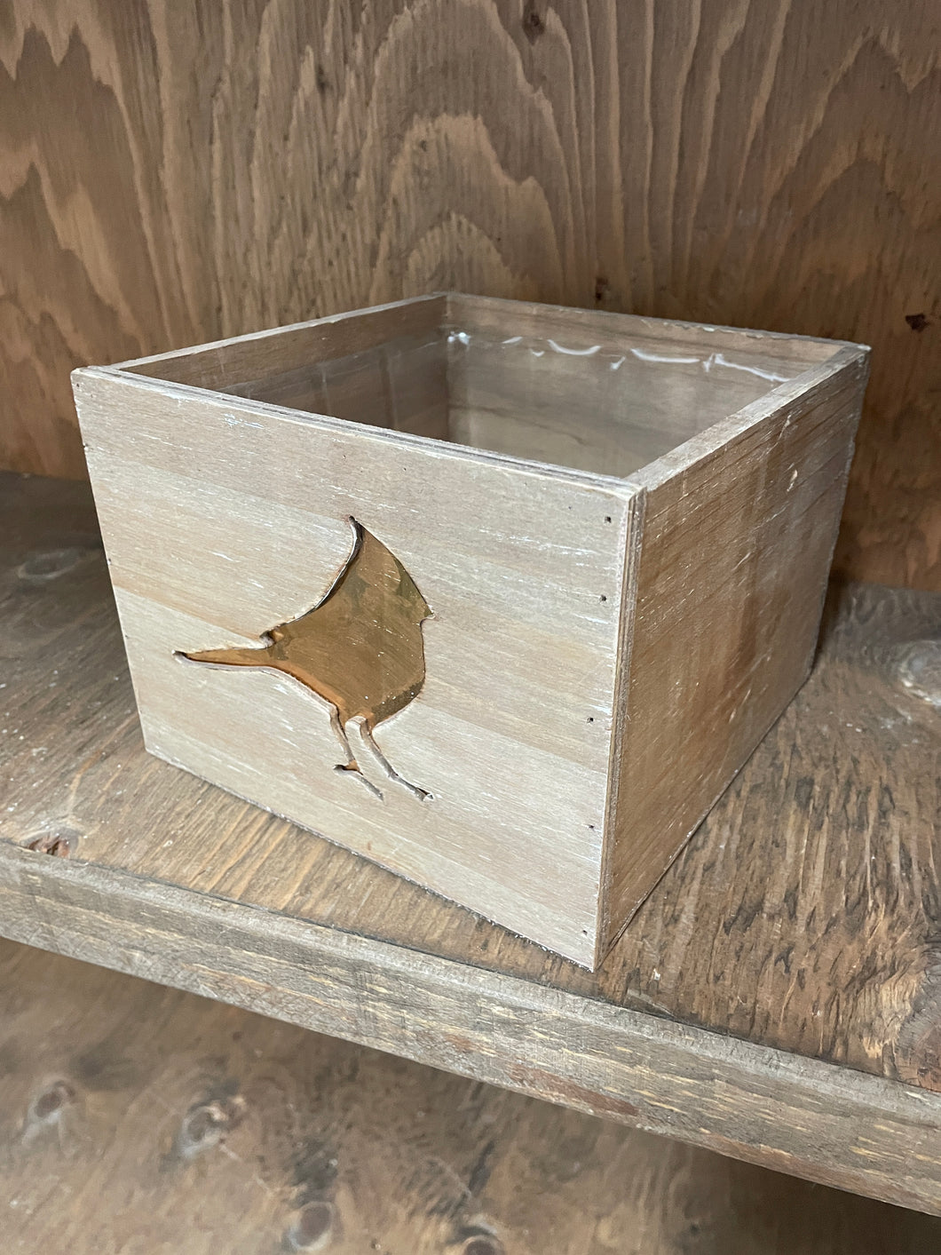 container - wood - bird inlay/liner  - 7.25x7.25x5.25H