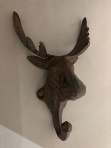 moose head with antlers - cast iron - 1 hanger -7"X4"