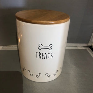 dog treat canister w/ wood lid