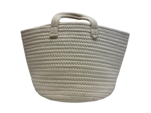 cotton basket - white cotton - round w/ handles