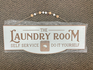 sign - the laundry room - self service do it yourself - wood w/ bead - 22x8"