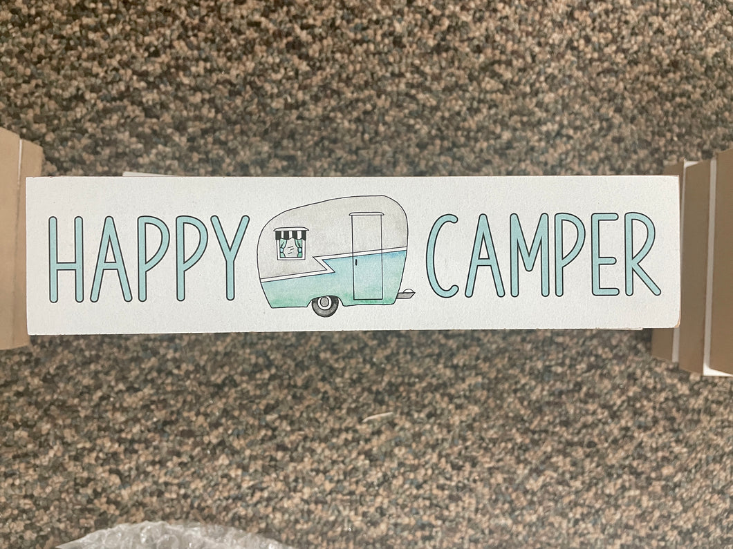 block sign - happy camper - 2x8