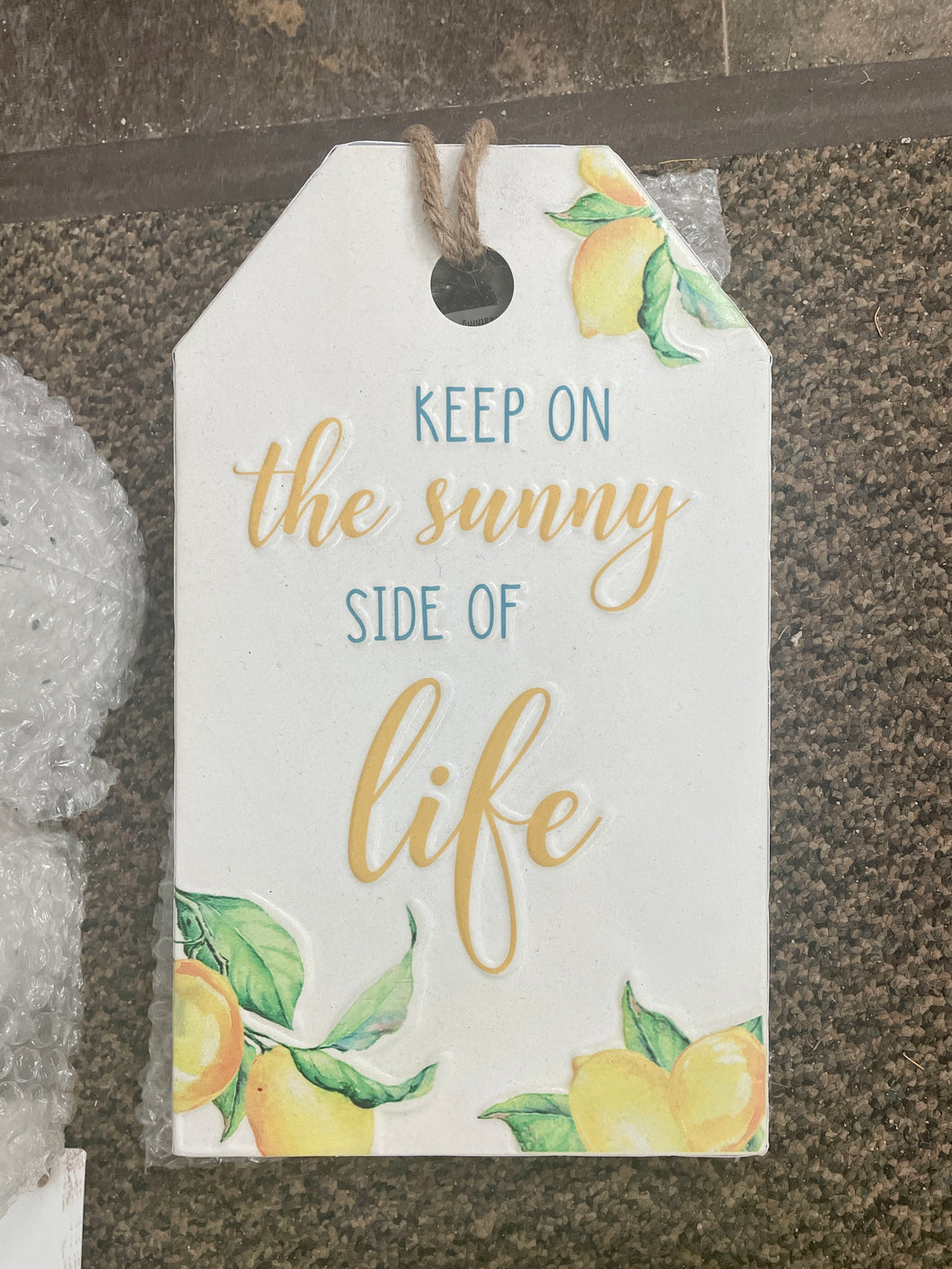 sign - keep on the sunny side of life (lemons) - tin - 7x12