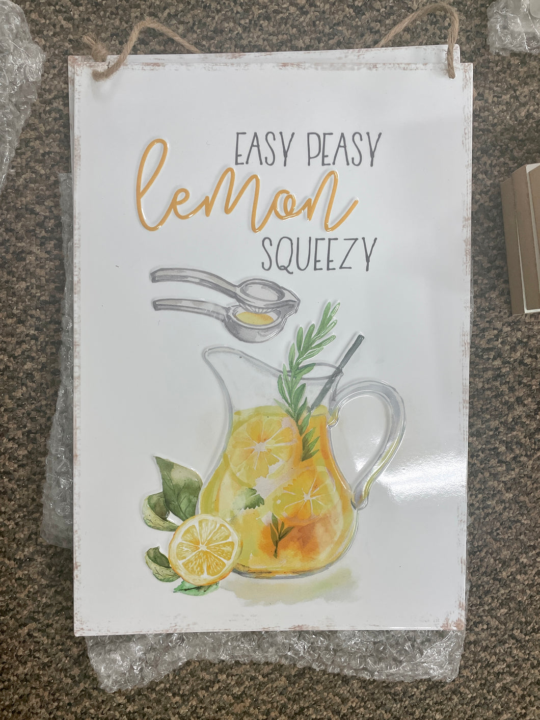 sign - easy peasy lemon squeezy - tin - 11x6