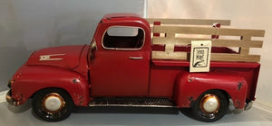 truck - red metal - planter w/ fence - 16"