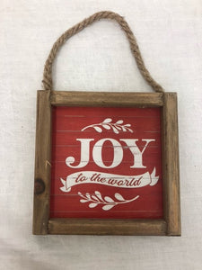 sign - holiday - joy to world (red) - 6"x6" - rope