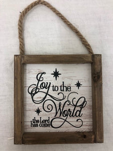 sign - holiday - joy to world (stars) - 6"x6" - rope