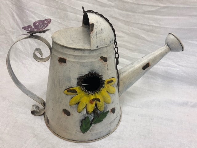 watering can - birdhouse - white - 15.5