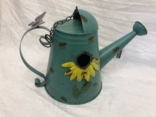 watering can - birdhouse - blue/green - 15.5