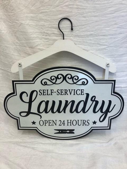 sign - self service laundry open 24 hours w/ hanger - 22'x21.5