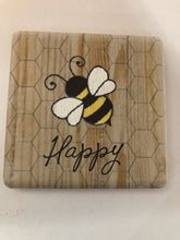 Load image into Gallery viewer, coaster - set of 4 - bees - bee happy - 4&quot;
