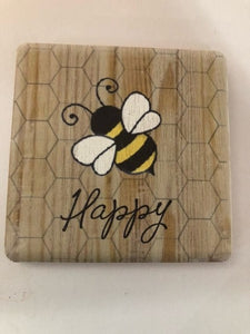 coaster - set of 4 - bees - bee happy - 4"