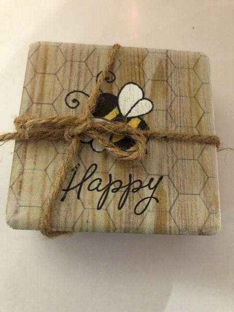 coaster set of 4 bees bee happy 4