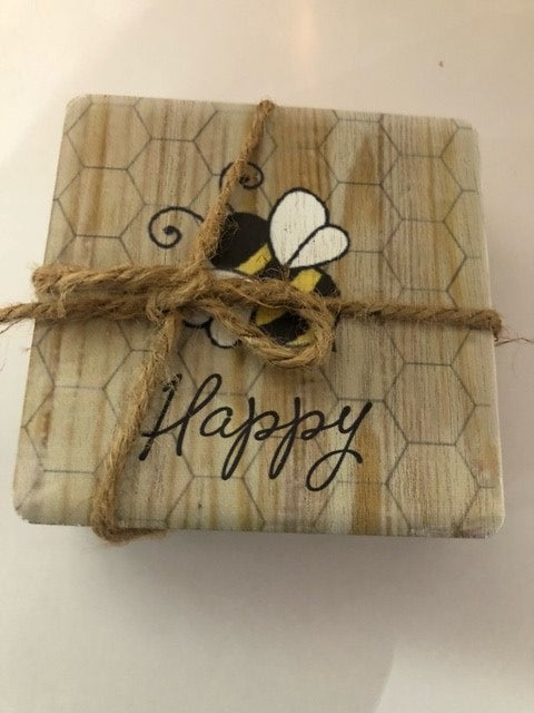 coaster - set of 4 - bees - bee happy - 4