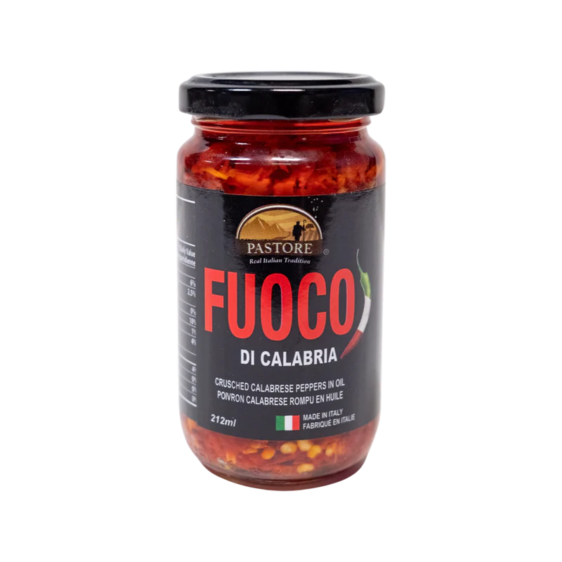 crushed calabrese peppers in oil - fuoco di calabria - pastore - 212gr