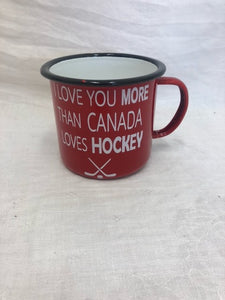 mug - I love you more than canada loves hockey - red enamel - 10oz