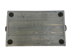 serving tray - pine - weathered grey/metal handles - 12"x3"x18" - non slip grip bottom
